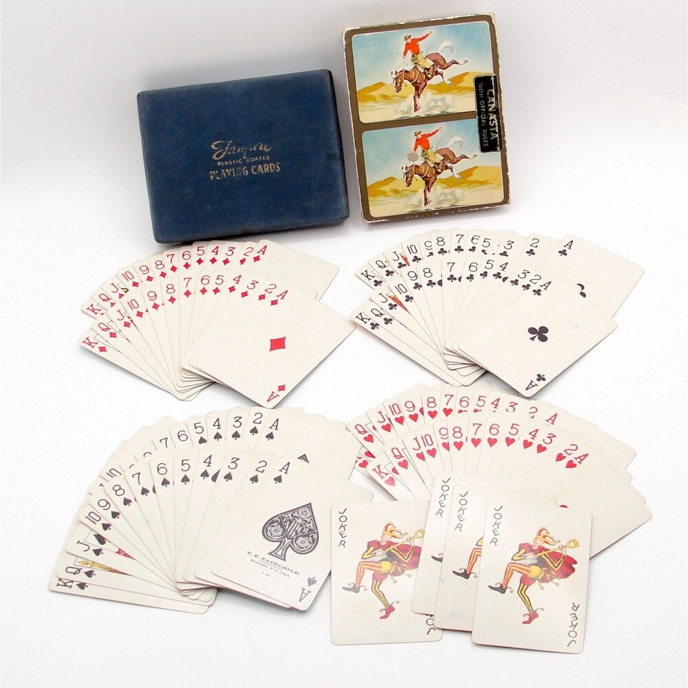 Vtg EE Fairchild Canasta Playing Cards Double Deck Western Rodeo Cowboy Box Set